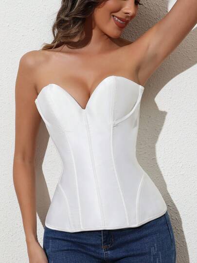 Myrelith Women's Elegant Solid Color Bandeau Tie Front Shaping Crop Top