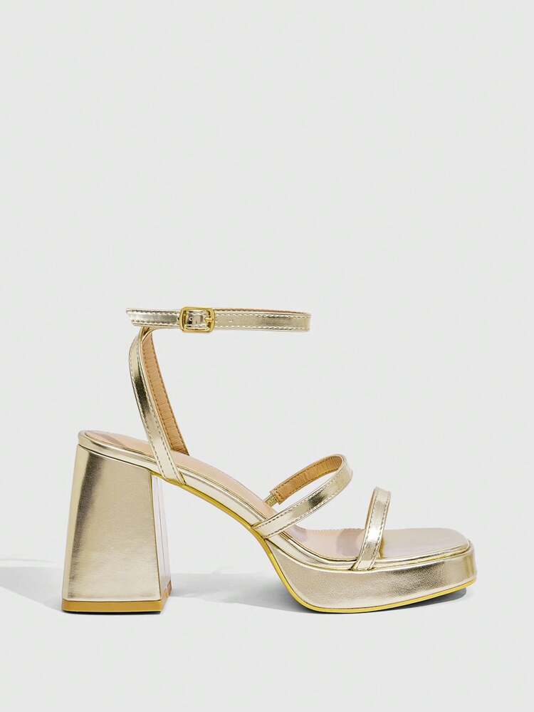 CUCCOO SZL Women's Fashion Gold Stripe High Heel Sandals For Christmas Spring Shoes Prom Heels