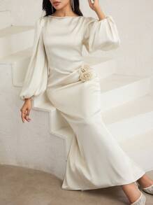 Veilorie Vestido midi minimalista pero elegante y versátil con hombros descubiertos, mangas de farol y cintura ceñida
