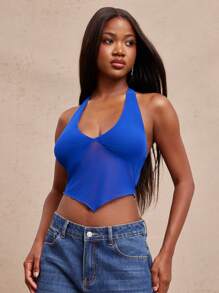 SHEIN Unity 上衣深 V 领紧身胸衣纯色露背夏季基本款上衣派对俱乐部音乐演唱会节日秋季夏季女士服装