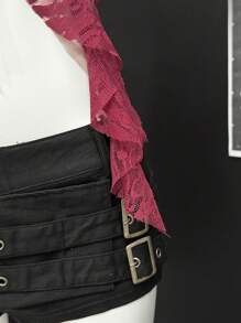 EgrlEra Áo Crop Top Trắng Ngắn Sexy Trong Suốt Cho Nữ - Màu Đỏ Sâu - Xem 4