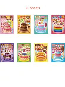 Set de 8/16 pegatinas decorativas de puzzle con diseños de postres y pasteles dulces, pegatinas DIY de pasteles de frutas, regalo de cumpleaños, relleno de recuerdos de fiesta