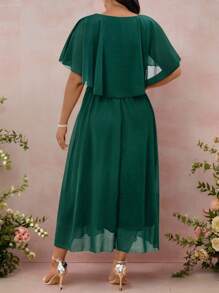 Cravure Đầm dài chiffon màu trơn dáng rộng cổ tròn thanh lịch dành cho nữ cỡ lớn, trang phục mùa hè, đầm xuân, đầm dự tiệc thanh lịch, đầm cưới, đầm dự tiệc cưới, đầm midi màu tím, đầm midi thanh lịch màu tím, đầm lấp lánh dành cho nữ, đầm dự tiệc, trang phục lễ hội dành cho nữ. - màu xanh lá - Xem 2