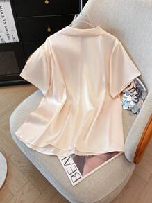 SHEIN Clasi 夏季大码纯色蝴蝶结装饰优雅衬衫 - 香檳色 - 查看 2