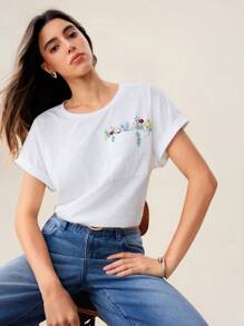 Chiquease Áo thun nữ mùa hè mới, kiểu dáng thoải mái, rộng rãi, cổ tròn, không tay, có túi ở gấu áo, in họa tiết hoa nhiều màu sắc, chất liệu cotton, thích hợp cho kỳ nghỉ. Áo thun trắng cơ bản, áo công sở, áo dành cho giáo viên. - trắng - Xem 2