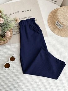 LMoss Kids LMoss年轻女孩阔腿宽松休闲纯色裤，适合春夏季 - 藍色 - 查看 6