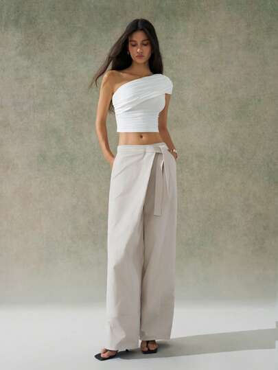 LYSMO 女士纯色简约系带长裤，日常穿着