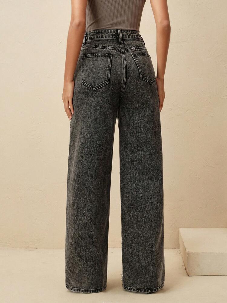 Women's Fashionable Beaded Straight Loose Wide-Leg Jeans Pants, Spring Carnival & Valentine's Day
