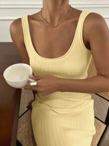 Livesso Damen Sommer Lässig einfarbiges ärmelloses Strickkleid Damen Pulloverkleid