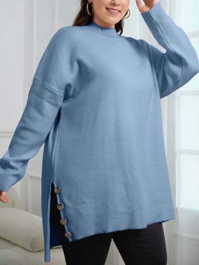 EURMUSE Plus Size Women's Elegant Simple Solid Color Casual Loose Long Sleeve Sweater