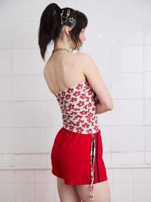 COUREZ Shorts deportivos mini clásicos con rayas laterales, para verano para mujeres, estilo casual de calle, vintage Y2K - Rojo - Ver 2