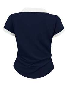 SHEIN Women's Summer Casual Contrast Color Splicing Ruched T-Shirt