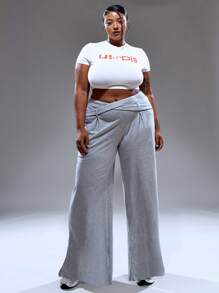 MUSERA Plus Size Women Crossover Front Wide Leg Pants Streetstyle Holiday 90's Y2k Cute Casual City Muse - Grey - View 1
