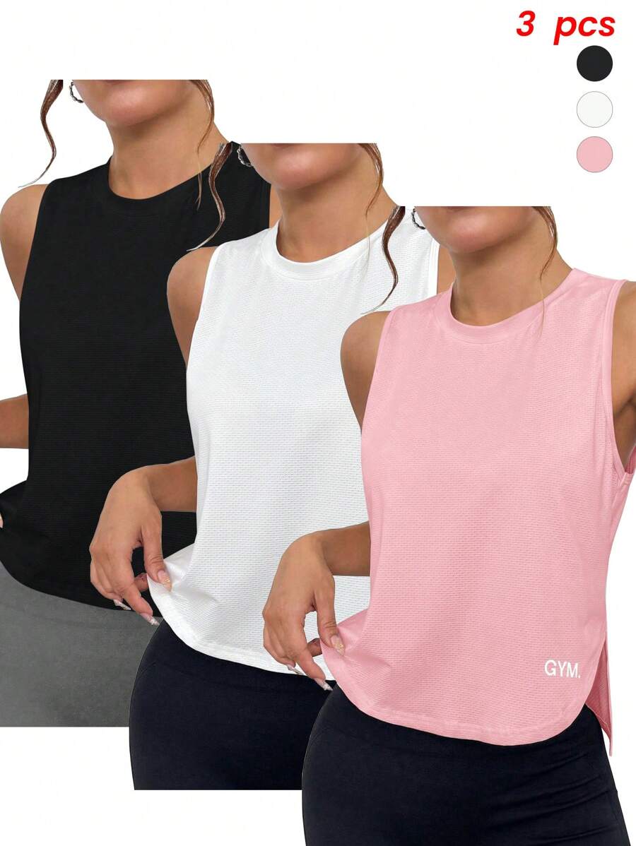 Easithlete 3pcs Women's Casual Versatile Sporty Letter Print Camisole, Suitable For Fitness And Running