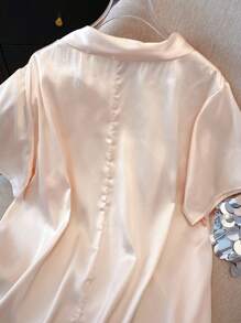 SHEIN Clasi 夏季大码纯色蝴蝶结装饰优雅衬衫 - 香檳色 - 查看 3