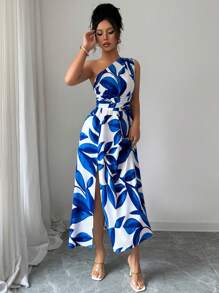 Elenzga Women's All-Over Print Asymmetric Neckline Slit Thigh-High Sleeveless Dress - Multicolor - View 4