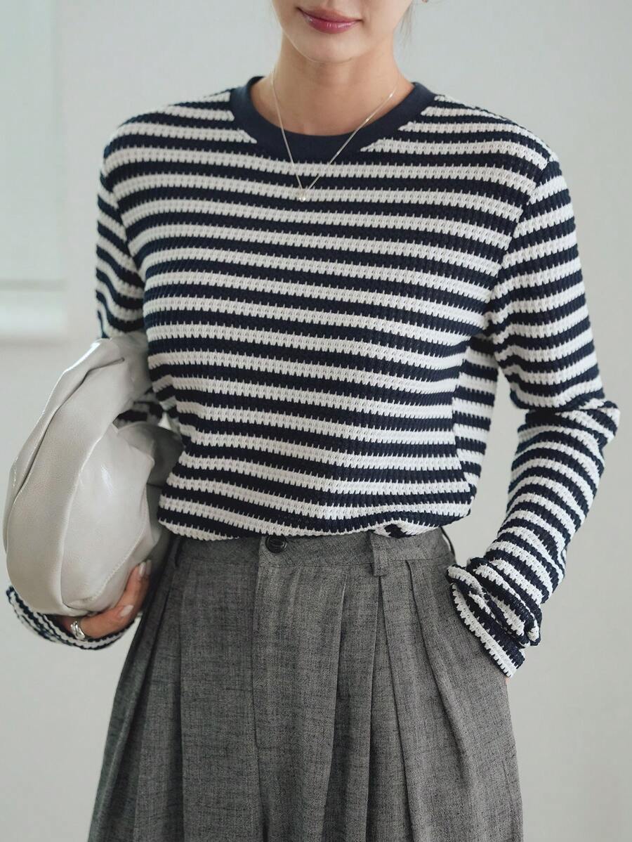 Dazy-Less Camiseta básica de manga larga con parches y contrastes a cuadros, para uso casual, de negocios y oficina, otoño