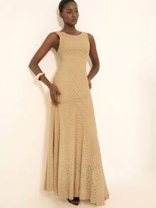 Aveloria Rosie Elegant French Elegant Women's Date Night Luxurious High-End Design Delicate Jacquard Knit Fitted Slimming Split Hem Sleeveless Dress