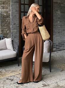 Livesso Combinaison ample d'été pour femme avec col, poches et taille cropped