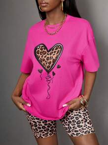 SHEIN 2pcs Teen Girls' Casual Summer Tank Tops & Camis Set - Leopard Print, Heart & Hot Pink Allover Print, Suitable For School, Sports, Street, Back To School - Multicolor - View 1