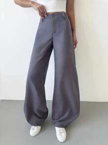 Firerie 女士优雅休闲时尚通勤灰色低腰超宽腿裤，海滩，机场风格 - 灰色 - 查看 8