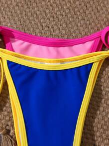 SHEIN Swim 4pcs Women's Sexy Two-Tone Halter Tie Up Bikini Set, Beach Pool Party Vacation Swimsuit, Spring/Summer - Multicolor - View 6