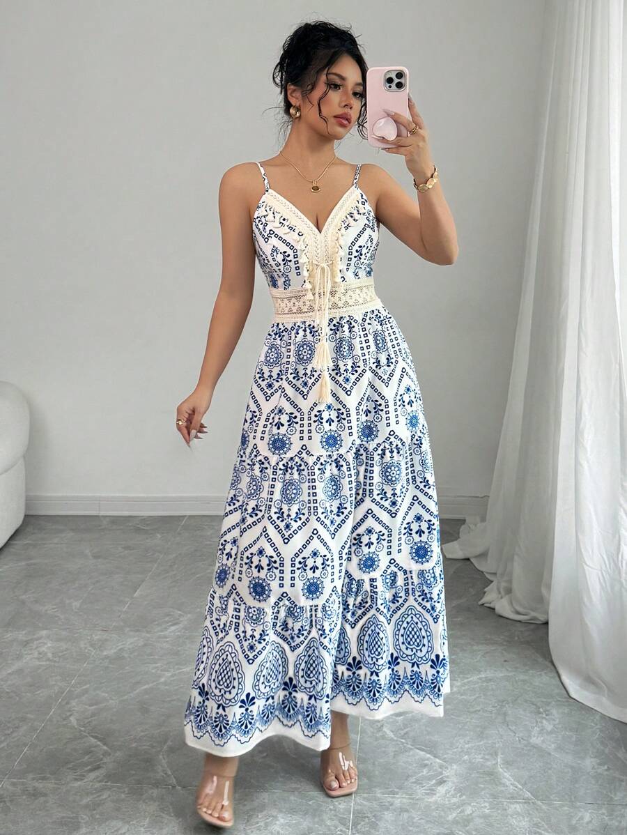 Breezaya 女式碎花吊带休闲秋千连衣裙，春季