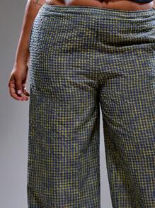 MUSERA Plus Size Women Mid Rise Elasticated Plaid Checked Wide Leg Trousers Summer Streetstyle Vacation Holiday 90's Y2k Cute Casual City Muse