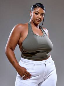MUSERA Plus Size Scoop Neck Eyelet Neckline Fitted Halter Top Summer Streetstyle Vacation Holiday 90's Y2k Cute Casual City Muse