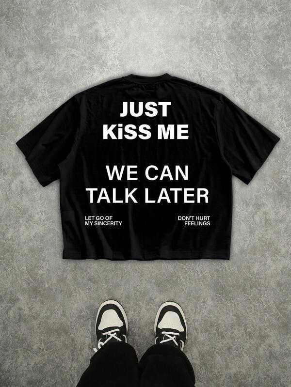 Manfinity EMRG Men's Casual Loose Letter Print Short Sleeve T-Shirt