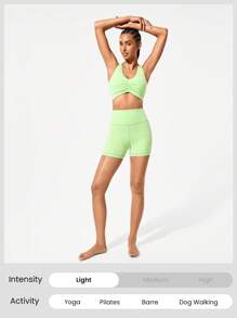 GLOWMODE FeatherFit™ Ruched Racerback Sports Bra - Green - View 6