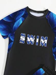 男童印花两件套泳衣套装 - 藍色 - 查看 6