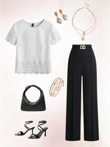 Ellevyn 貝殼邊鏤空邊上衣