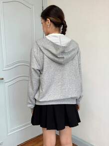 SHEIN Sudadera con capucha casual, cómoda y sencilla con gráfico bordado para adolescentes, versátil, para otoño/invierno - Gris - Ver 2