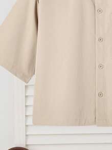 SHEIN 青少年男孩休闲短袖口袋黑色衬衫，运动街头服饰朋克摇滚学校派对外出音乐节服装，适合春夏季 - 卡其色 - 查看 3