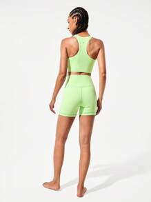 GLOWMODE 4.3" FeatherFit™ High-Rise Waist Shorts With Built-In Shorts Non-Slip Grips Low Impact Yoga Pilates Studio Daily Casual Wear - Green - View 9