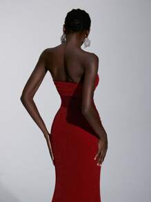 Elitara Elegant,,Formal,Evening,Prom,Red,Spring,Elastic Glitter Mesh,See-Through,Slim Fit,Fishtail Hem,Small Train,Bridesmaid Dress,Wedding Events - Red - View 3