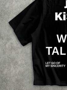 Manfinity Roghcode 男士休闲宽松字母印花短袖T恤 - 黑色 - 查看 3