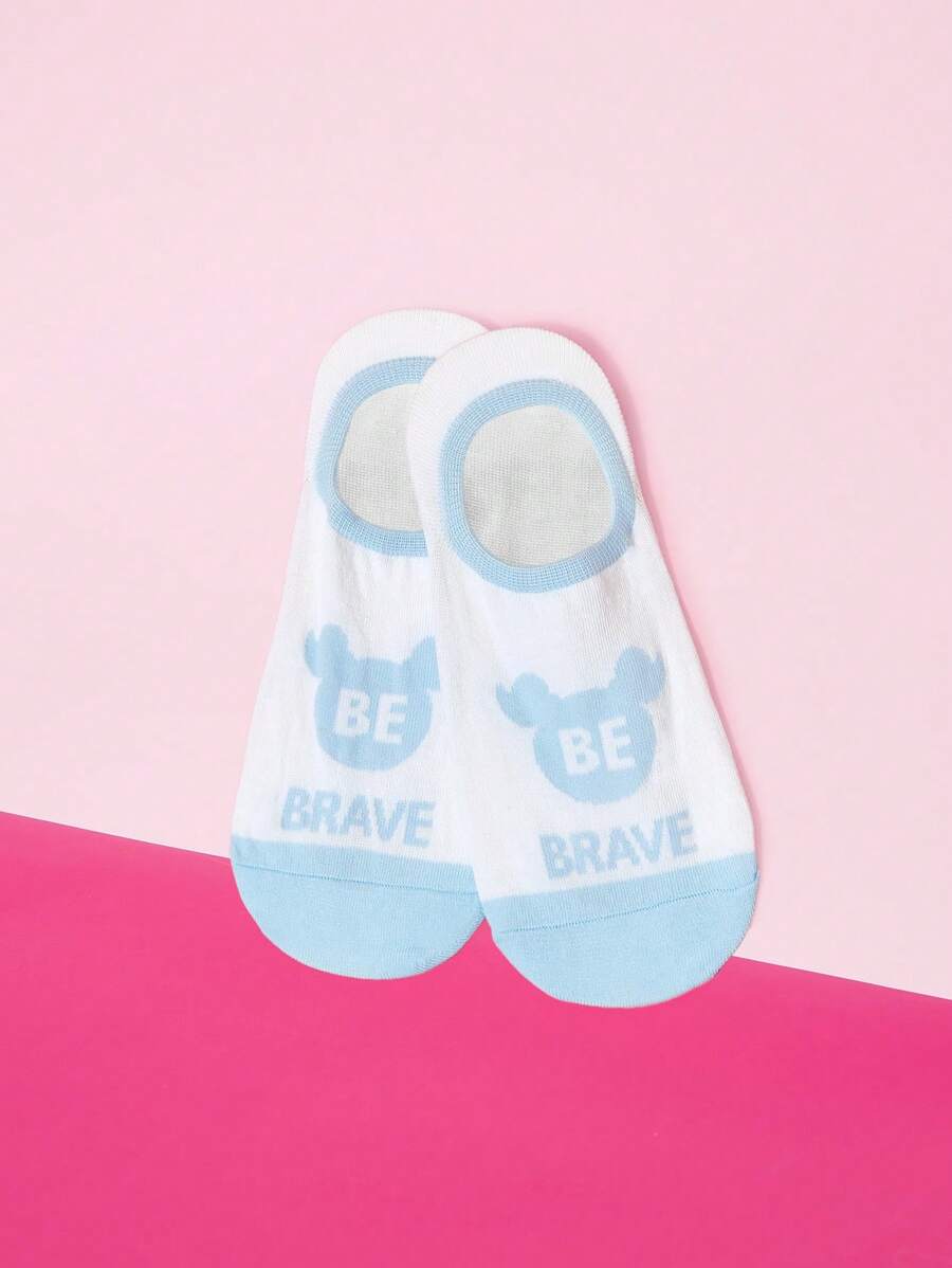 THE POWERPUFF GIRLS X SHEIN 1 Pair Women's Cartoon Letter Pattern Contrast Color Invisible Ankle Socks - Blue - View 1