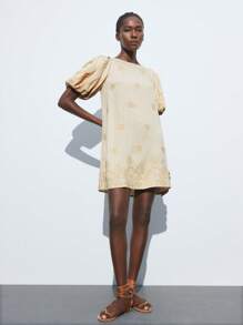 Maija Vestido corto casual de mujer con estampado floral color albaricoque, de manga de murciélago, diseño de moño en la espalda, cómodo y de moda para vacaciones, vacaciones, verano