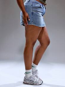 MUSERA Plus Size Low Rise Seam Pocket Detail Fitted Denim Mini Skirt Summer Streetstyle Vacation Holiday 90's Y2k Cute Casual City Muse