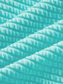 Swim Mod Plus Size Women Stylish Ruched Frill Trim One-Piece Swimsuit, One-Piece Bathing Suit For Summer Beach Vacation - Blue - View 4