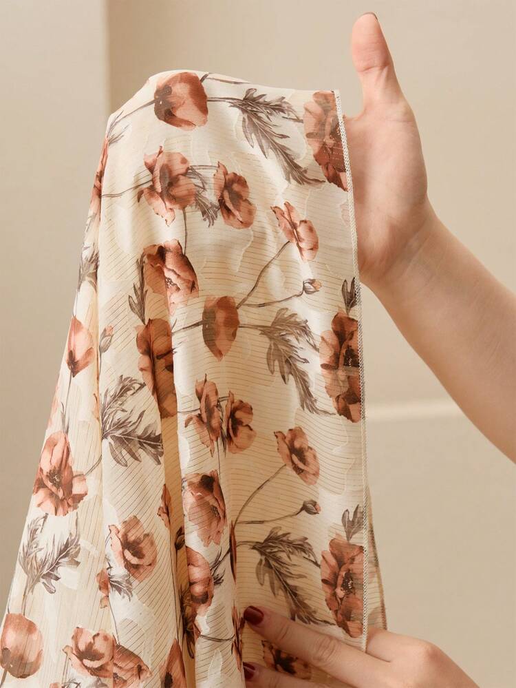 Elegant French Style Crossover Neck Slimming Waist Shoulder Applique Design Women's Cutout Floral Print Dress