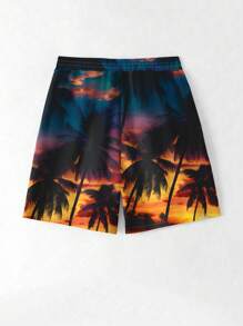 Bermudas de baño casuales con estampado de hojas y corte holgado para adolescentes, adecuado para el verano