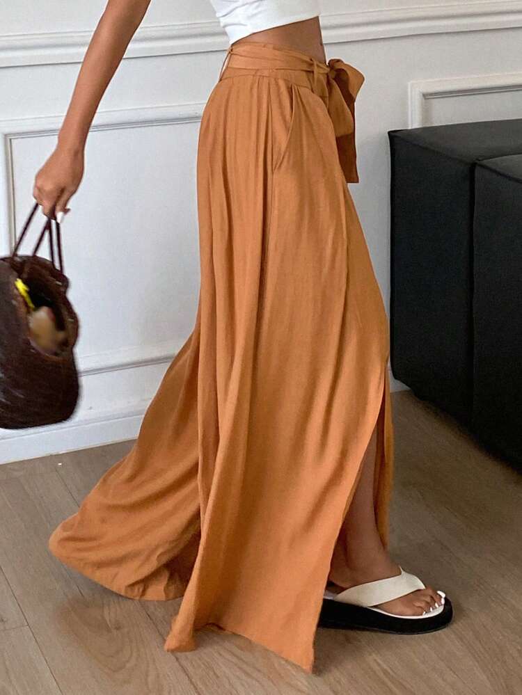 Vintage Casual High Waist Wide Leg Split Hem Exotica Trousers