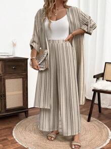 EMERY ROSE Plus-Size Ladies' Woven Leisure Vacation Summer Two Pieces Set - Apricot - View 4