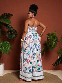 Maweii 大码女式全身印花不对称下摆抹胸上衣和阔腿裤套装 - 彩色 - 查看 2