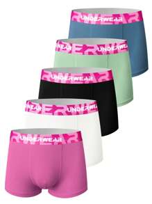SHEIN Set de 5 calzoncillos tipo bóxer cómodos con cinta de contraste para adolescentes varones - Multicolor - Ver 1