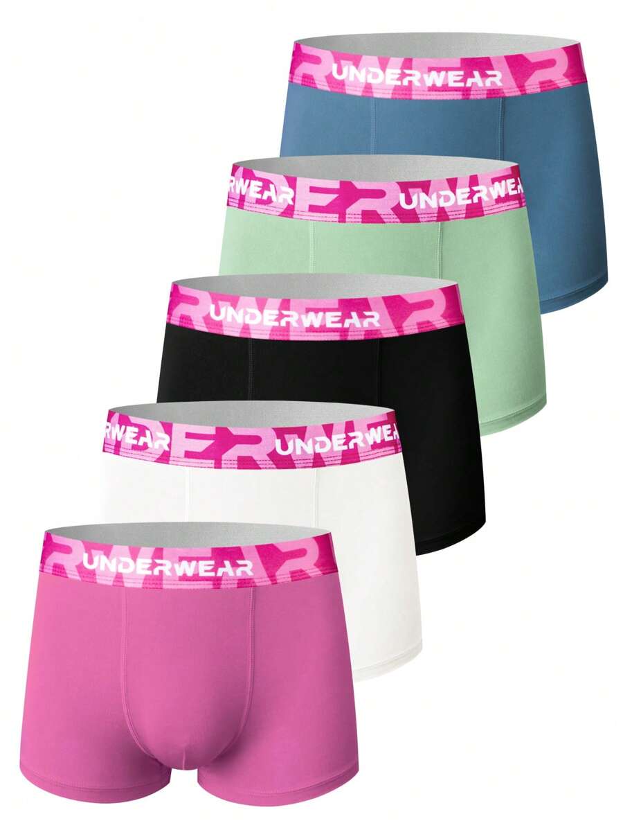 SHEIN Set de 5 calzoncillos tipo bóxer cómodos con cinta de contraste para adolescentes varones - Multicolor - Ver 1