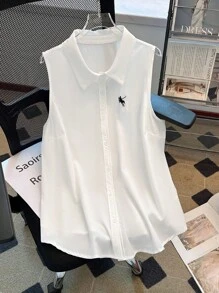 GlowEve CURVE 女士优雅无袖大码刺绣衬衫 - 白色 - 查看 6